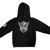 Black hoodie with the CIVTAC Solutions logo on a white background #black