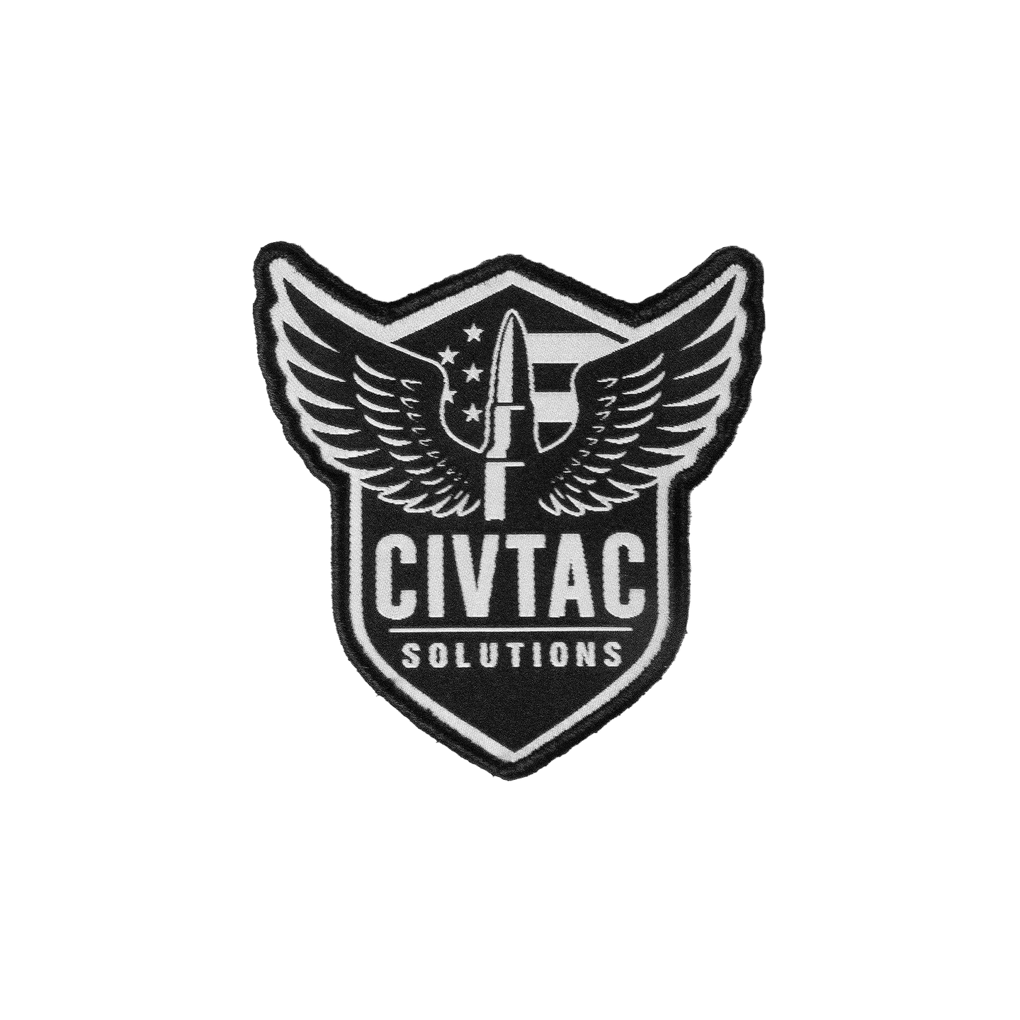 Black and white logo patch of CIVTAC Solutions