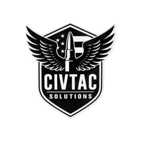 CIVTAC Solutions logo sticker with wings and a bullet on a white background